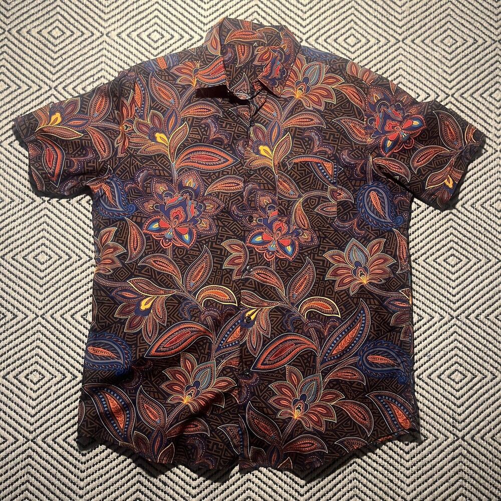 Tasso Elba Men's Paisley Eclectic Button Down Blue Orange Burgundy 100% cotton